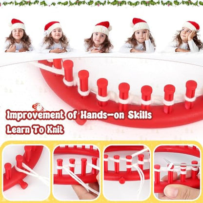 Katech Round Knitting Looms Set 19 cm Diameter Red Plastic Weaving Looms Scarf Hats Making Tools DIY Crocheting Handmade Craft Kit with a Crochet Hook and Needle for Knitting Lovers (Red) - color: Red (19 cm / 7.5 inch)