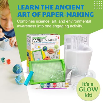 4M Green Science Paper Making Kit for Kids Ages 5-12 – Recycled Paper Craft STEM Set with Moulds, Glow-in-the-Dark Paint, Dinosaur & Planet Molds, Red Dot Award Winner, Eco-Friendly DIY Gift - style: Paper Making Kit
