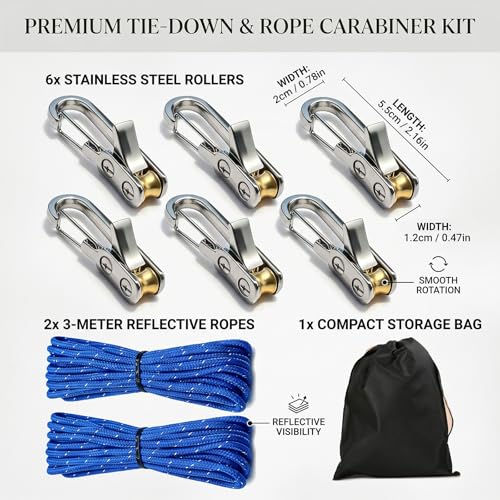 6-Pack Tensioner & Rope Tightening Tool, Paracord Adjusters with Roller Lock Buckle for Easy and Secure Tying, Heavy Duty Tie Down for Boating, Camping & Outdoor Gear