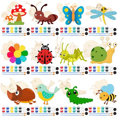 JellyArch 24 Pack Bug Party Favors Unfinished Wooden Insect Cutouts Paint - style: Insect