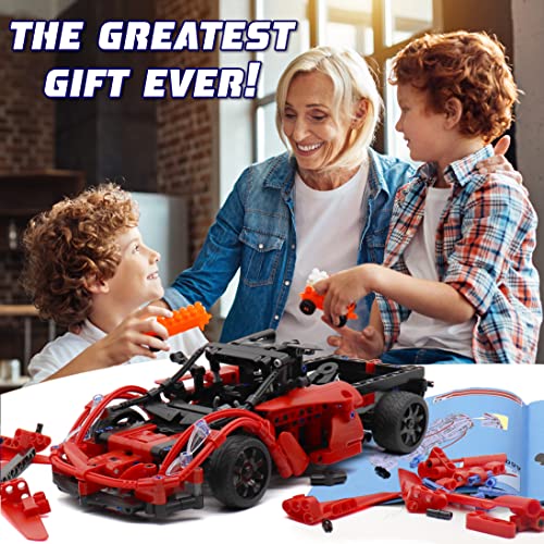 WISEPLAY Build Your Own RC Car Kit- 380PCS STEM Remote Control Car Building Kit - Great Building RC Gift for Your Kid - color: Red Storm