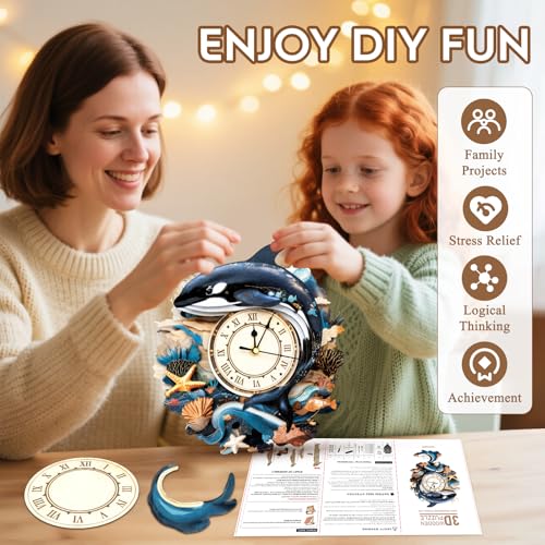 3D Wooden Puzzles for Adults-Killer Whale Clock Puzzle-Adult Craft - color: Killer Whale Clock