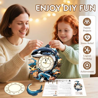 3D Wooden Puzzles for Adults-Killer Whale Clock Puzzle-Adult Craft - color: Killer Whale Clock