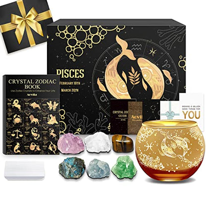 Aovila Pisces Birthday Gifts for Women - Pisces Candle Holder Crystals Birthstones Gifts Box Set - Zodiac Gifts Astrology Horoscope Gifts Birthday Gifts for Her Mother Sister Best Friends - color: Pisces With Candle Holder