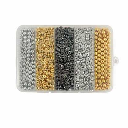 6mm Flat Round Spacer Beads, 1480pcs (280Round) - Gold, Silver, Black - Copper Coated Plastic - DIY Jewelry Making Kit - color: 1480pcs（280Round ）