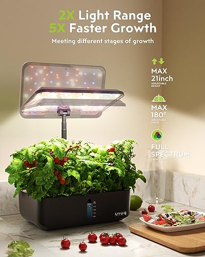 URUQ 12 Pods Hydroponic Growing System Grow Light Remote Control Charcoal - color: Charcoal