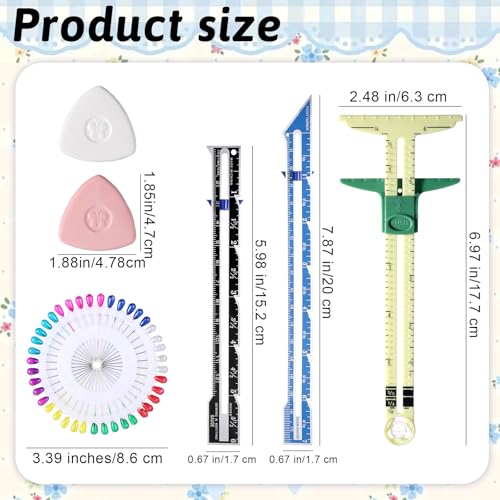 Sewing Gauge Measuring Tool Set 5-in-1T-Shaped Sliding Gauge Ruler Fabric Quilting Ruler Sliding Marker Measuring Seam Tool for Sewing Quilting Knitting Crafting Button Hole Marking Hem Guide
