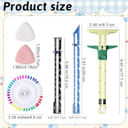 Sewing Gauge Measuring Tool Set 5-in-1T-Shaped Sliding Gauge Ruler Fabric Quilting Ruler Sliding Marker Measuring Seam Tool for Sewing Quilting Knitting Crafting Button Hole Marking Hem Guide