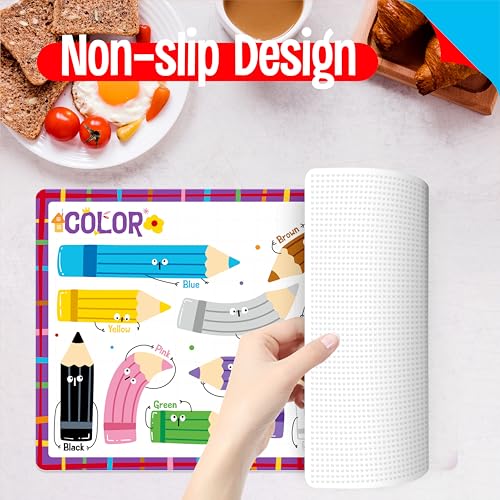 6 Pack Placemats for Kids, Non-Slip Washable, Reusable Alphabet, Number, Shape, Color, America & World Map Themed Educational Placemats for Home, Kindergarten, Classroom, Nursery - style: Education-C