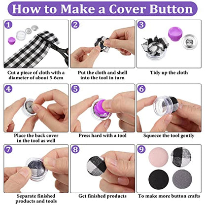 100 Sets Cover Buttons Kit with Tools Size Buttons to Cover Self Cover Buttons with Wire Backs DIY Fabric Cloth Cover Buttons (Size 24/0.59 Inch) - size: Size 24 / 0.59 Inch
