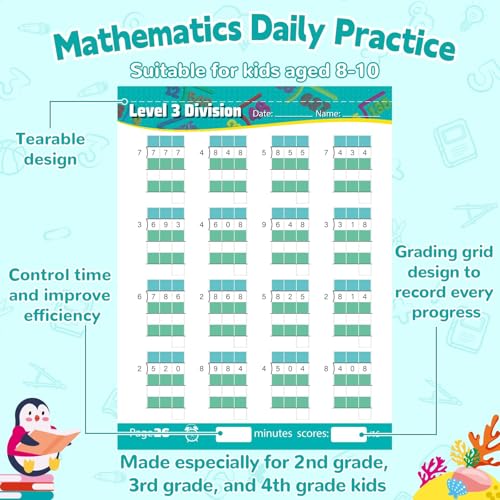 56 Pages Math Worksheets Division Practice Math Problem Workbook for 3rd 4th 5th Grade Students Age 7 8 9 10 11 Yeas Old Kids Early Childhood Education Materials Double & Triple Digit Division-Level 6 - style: Level 6（Division）
