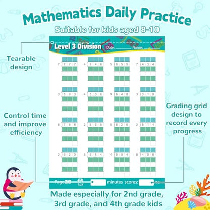 56 Pages Math Worksheets Division Practice Math Problem Workbook for 3rd 4th 5th Grade Students Age 7 8 9 10 11 Yeas Old Kids Early Childhood Education Materials Double & Triple Digit Division-Level 6 - style: Level 6（Division）