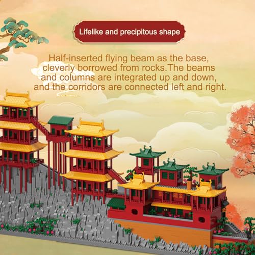 Hanging Temple Shanxi China Micro Brick Building Set (6183 Pieces) – Landmark Model Oriental Architecture Educational Toy Gift for Kids and Adults - color: Hanging Temple