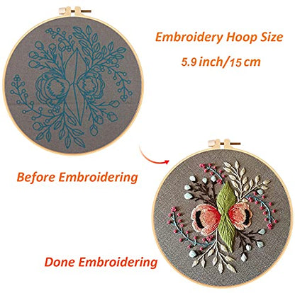 Louise Maelys Botanical Embroidery Kit for Beginners Stamped DIY Craft - color: Color 1