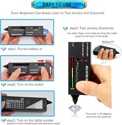 Diamond Tester,Jewelry Diamond Tester Pen+200g/0.01g Mini Jewelry Scale＋60X Mini LED Magnifying, Professional Diamond Selector for Novice and Expert,Thermal Conductivity Meter(Diamond Tester +) - color: Diamond Tester +
