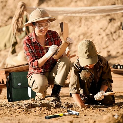 10PCS Geology Rock Pick Hammer Kit, Geology Hammer Tools,32oz Hammer & 3 PCS Digging Chisels Set for Rock Hounding, with Musette Bag, jewelers loupe,Safety Goggles,3Brushes.