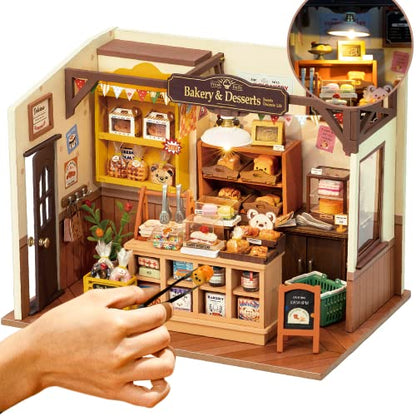 ROBOTIME Miniature House Kit, DIY Mini Dollhouse with LED Light for Adults - color: Becka's Baking House