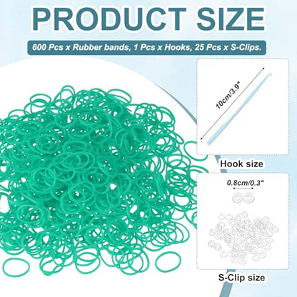 MECCANIXITY 600 Pcs Loom Rubber Bands Kit with 25 Pcs S-Clips 1-Hook Rubber Bands Refill Bracelet Making Kits for Weaving DIY Handcrafts Gift, Light Green - color: Light Green