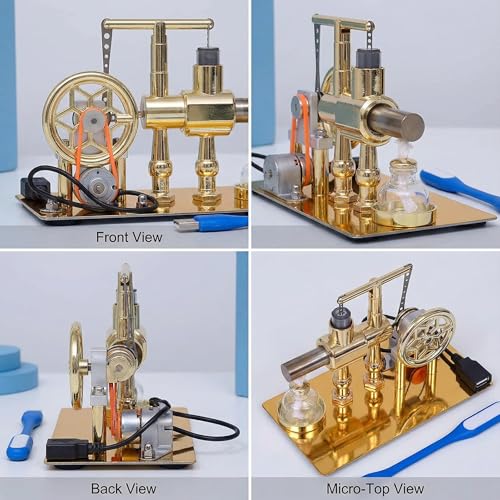 Hot Air Stirling Engine Motor Model,Stirling Engine Kit, Single-Cylinder Metal Stirling Engine External Combustion Engine Motor,DIY Hot Air Engine Gift of Air for Desktop EducationalToy (Gold) - color: Gold