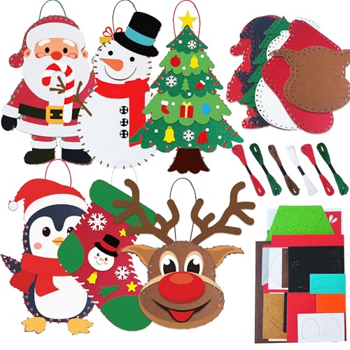 6 Sets Christmas Felt Ornament Sewing Kit, Christmas Ornaments Supplies Santa Elk Snowman Felt Sewing Socking Kit DIY Activity Perfect for Xmas Arts