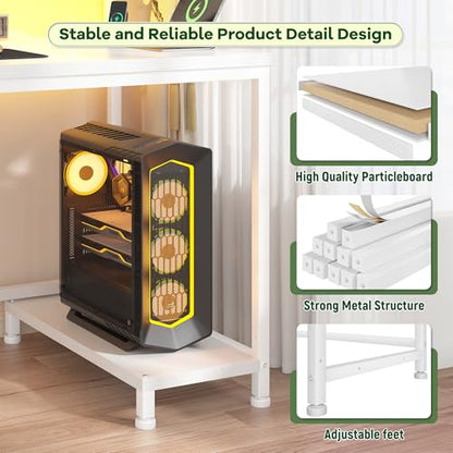 DurayLoly 39.3" Computer Desk with Power Outlet & Fabric Drawer,White - color: White, size: 39.3 IN
