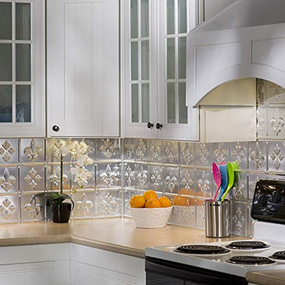 FASÄDE Fleur-de-lis Decorative Vinyl Backsplash 15 sq ft Kit in Brushed Aluminum - color: Brushed Aluminum