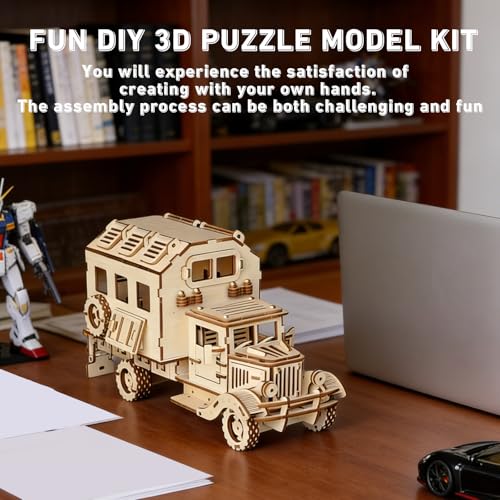 3D Wooden Puzzle, RV Model Kit for Adults & Teens, DIY Mechanical Wooden Model Kits, 11.88in X 6.49in Brain Teaser, Creative Wood Craft Puzzle Gift & Desk Decor