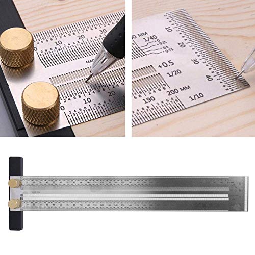 Marking T-Rule Stainless Steel T Type Hole Ruler Carpenter Mark T-Rule Marking Measuring Tool with Automatic Pencil Positioning Scribing 200mm/300mm/400mm(300mm) - size: 300mm