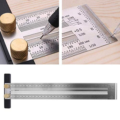 Marking T-Rule Stainless Steel T Type Hole Ruler Carpenter Mark T-Rule Marking Measuring Tool with Automatic Pencil Positioning Scribing 200mm/300mm/400mm(300mm) - size: 300mm