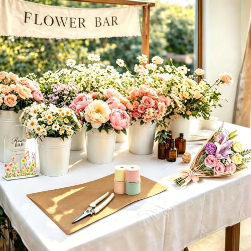 57Pcs Flower Bar Supplies Kit w/ Waterproof Kraft Boquet Bags for Party - color: Beige