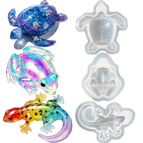 3D Animal Epoxy Resin Molds 3Pcs Silicone Turtle Frog Lizard Mold - color: Turtle Frog Lizard Resin Mold