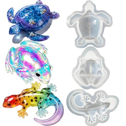 3D Animal Epoxy Resin Molds 3Pcs Silicone Turtle Frog Lizard Mold - color: Turtle Frog Lizard Resin Mold