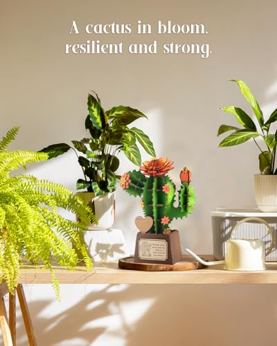 3D Puzzles for Adults, Cactus DIY Wooden Flowers Building Kit - style: Cactus