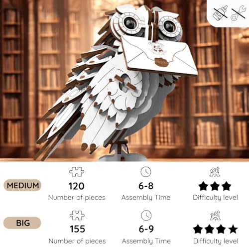 CRAFTHUB Harry Potter 3D Puzzle for Adults - 2025 Updated Version – Hedwig Owl – Medium Size Wooden Puzzle with 120 Pieces – Officially Licensed Merchandise – 6.37"x6.37"x4.72"