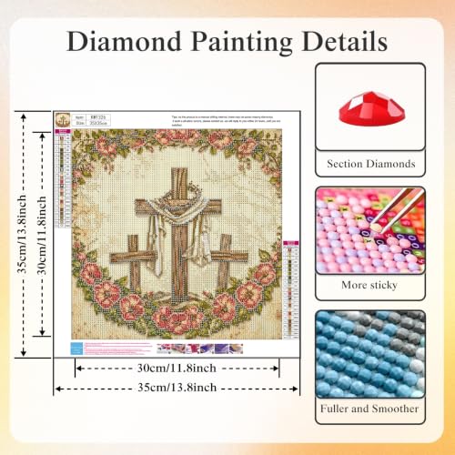 5D Cross Floral Diamond Art kits for Adults Beginners 13.8x13.8inch - color: KM1326-1