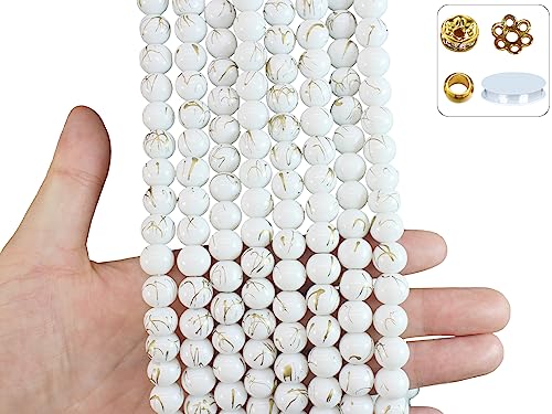 10mm White Glass Beads Kit 500pcs for Jewelry Making - size: 10mm White #364