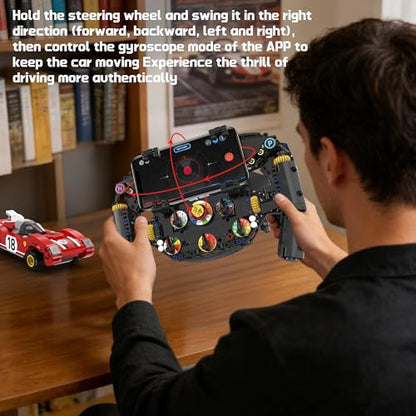 Racing Simulator Steering Wheel Building Set, Mechanical Formula Sim Cars Driving Collectible Model Kit with Moving Parts & Phone Holder for Boys 14+ Adults (Style 2) - color: Black