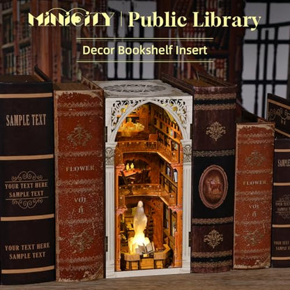 MiniCity Public Library DIY Book Nook Kit, Miniature House Puzzle with LED - color: Public Library