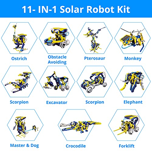 STEM Projects 11-in-1 Solar Robot Toy for Kids Ages 8-12, Science Kits Educational Robotics to Build, Christmas Birthday Gifts for 8 9 10 11 12 13 14 Year Old Boys Girls Teens.