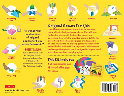 Origami Games for Kids Kit: Action Packed Games and Paper Folding Fun! [Origami Kit with Book, 48 Papers, 75 Stickers, 15 Exciting Games, Easy-to-Assemble Game Pieces] (Tuttle Specials)