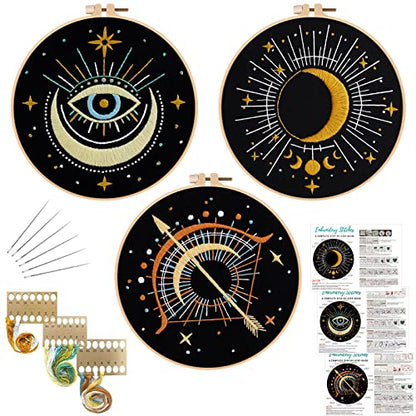 Louise Maelys 3 Pack Celestial Tarot Embroidery Kit Moon Evil Eye - color: kit-7