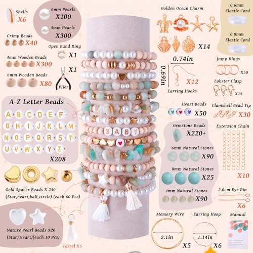 Wurosi 1927PCS Jewelry Making Supplies Kit for Adults,Natural Stone Beads - color: Amazonian