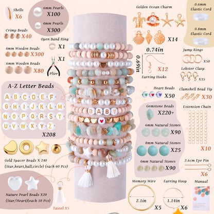 Wurosi 1927PCS Jewelry Making Supplies Kit for Adults,Natural Stone Beads - color: Amazonian