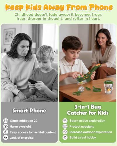 Bug Catcher for Kids,Kids Microscope,3-in-1 Insect Catching Kit for Kid - color: Dark green