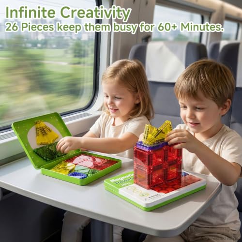 Travel Magnetic Tiles for Kids Car Games Road Trip Essentials - style: Green 26PCS