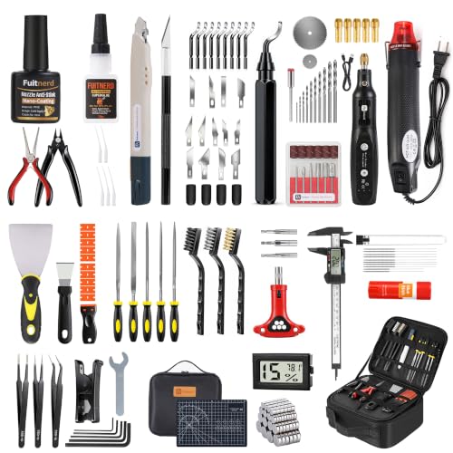 142Pcs 3D Printer Tools Kit with 4-Layer Slotted Case, 3D Printer Accessories - Cordless Rotary Tool, Heat Gun, PTFE Nozzle Anti-Stick, Deburring Tool for Bambu Lab, Flashforge, Ender 3, Anycubic