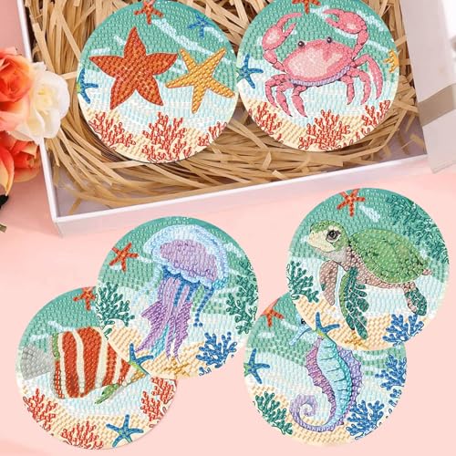 mrpwnle 8 Pack Diamond Art Coasters Kits - Ocean Diamond Painting Coasters - color: Ocean Animal