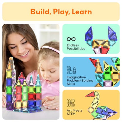 PicassoTiles 40 PCS Mini Magnetic Tiles Travel Toy Educational Building Set - color: 40pcs Mini With Case