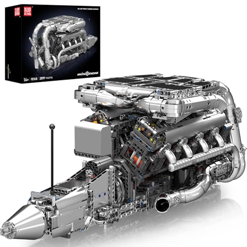 Mould King V8 Twin Turbo Engine Model Kit that Works - 2899+ PCS Build Your Own Visible Model Engine Kit for Adults with Motor and Battery, Building Blocks for Adults, DIY STEM Construction Toys - style: WX-10168