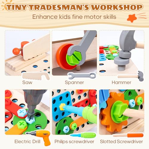 Wooden Toddler Tool Bench with Electric Toy Drill & Pull-Along Storage Cart - color: Tools Set-1